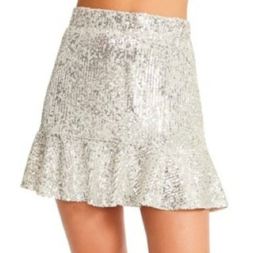 BB Dakota Gold Sequin Skirt Women Medium Pull On Ruffle Hem Lined Party Club